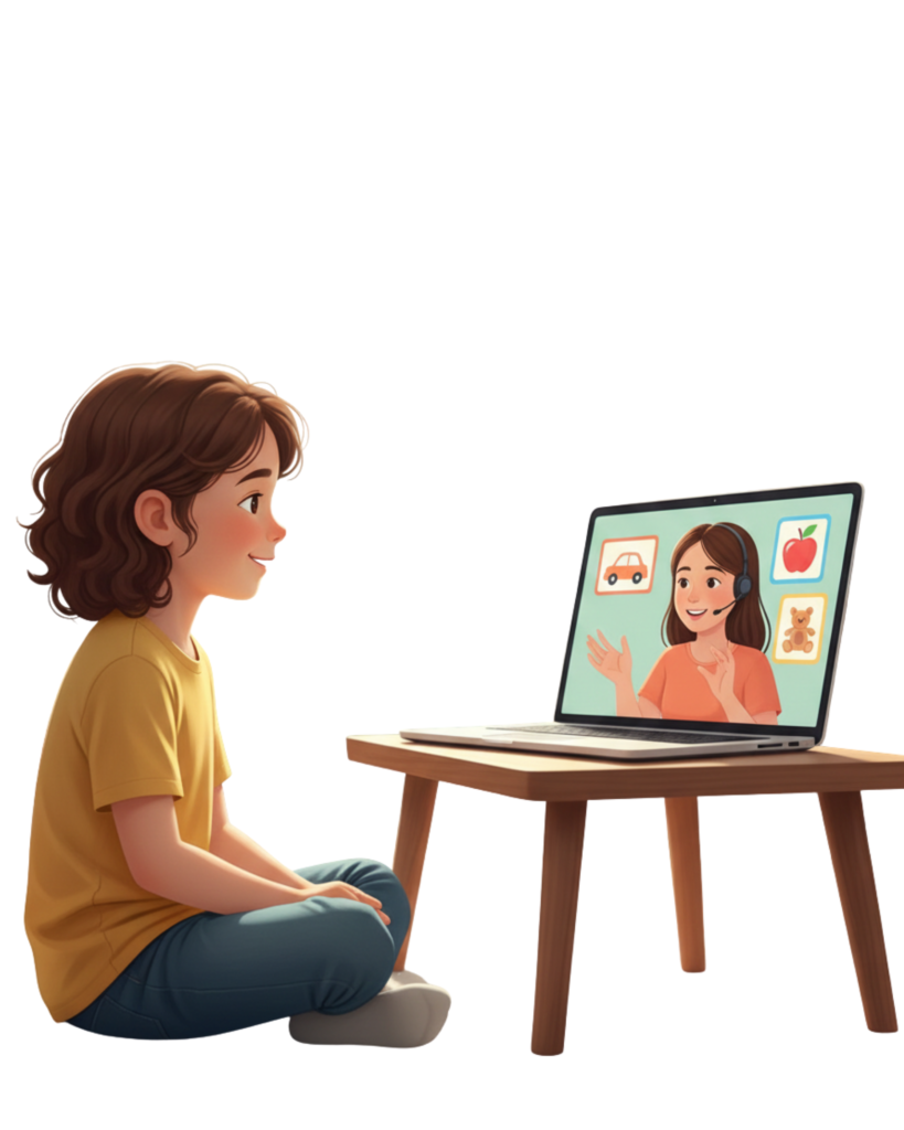 Child attending online speech therapy session with the best speech therapist in Kottayam Kerala