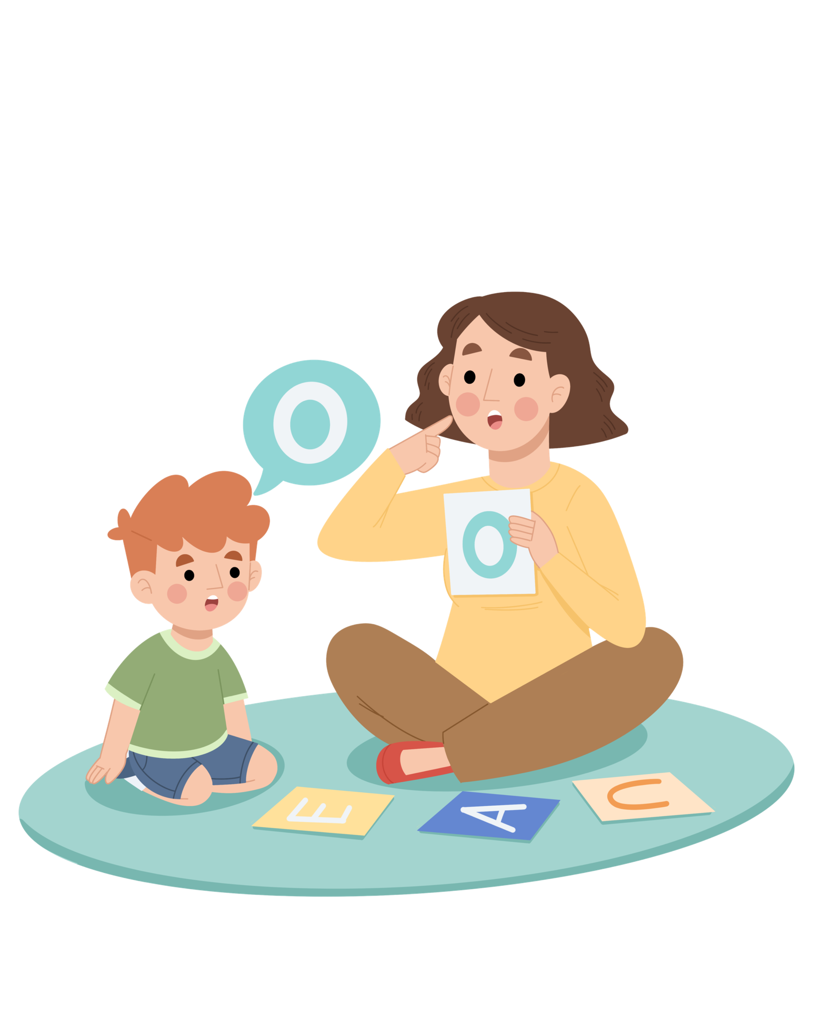 Speech therapist helping a child learn vowel sounds using flashcards, representing early speech therapy care by the best speech therapist in kottyam kerala.
